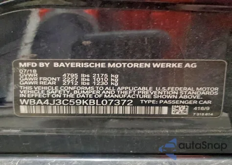 2019 BMW 430Xi Gran Coupe из США, поврежденный, VIN WBA4J3C59KBL07372